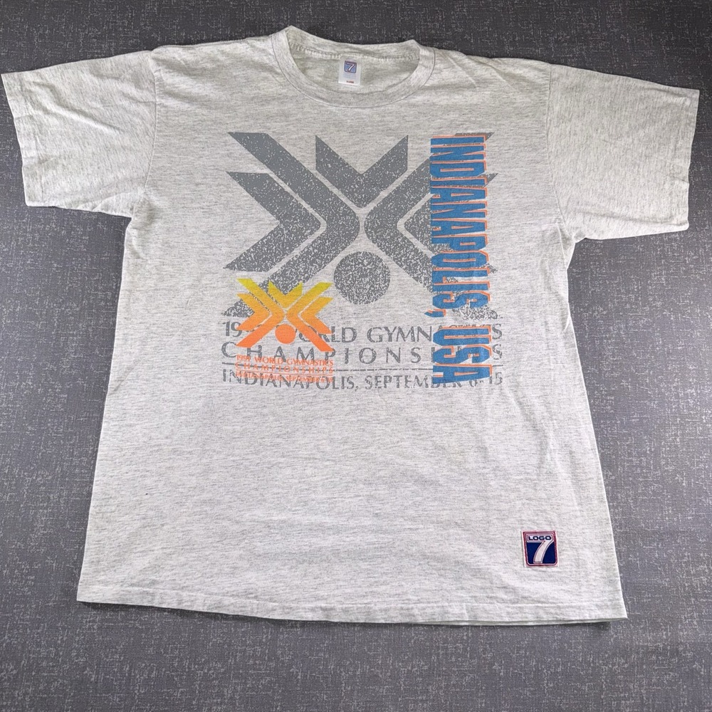 Vintage 1991 World Gymnastics Championships Shirt Mens XL Gray Logo 7 USA Made